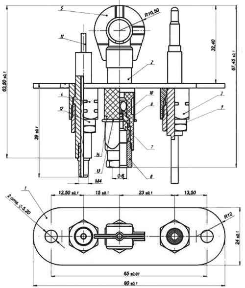 Рис.1. Чертеж горелки ЗГ-Д-ОВ серия 1443-130
